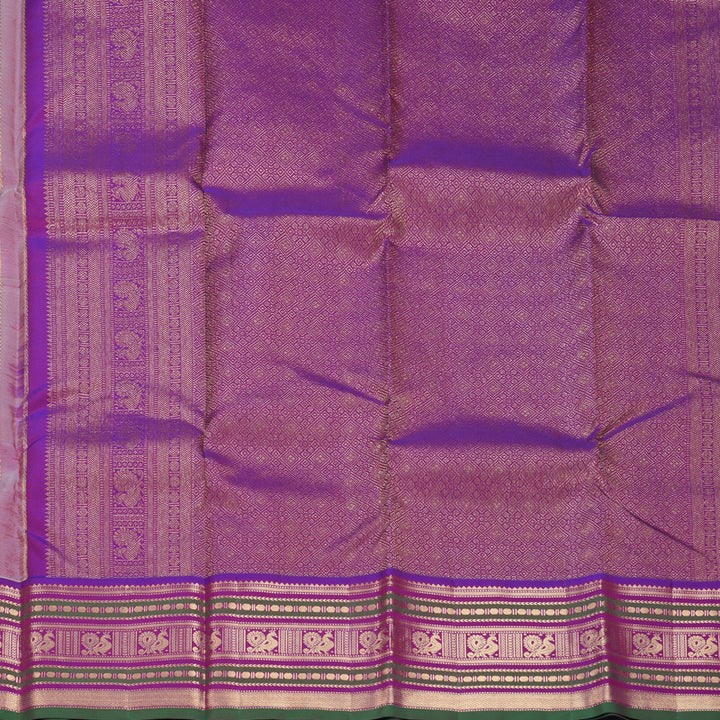 Hayagrivas Handloom Half-White Kanjivaram Silk Saree with Purple Border KBF492F5-1