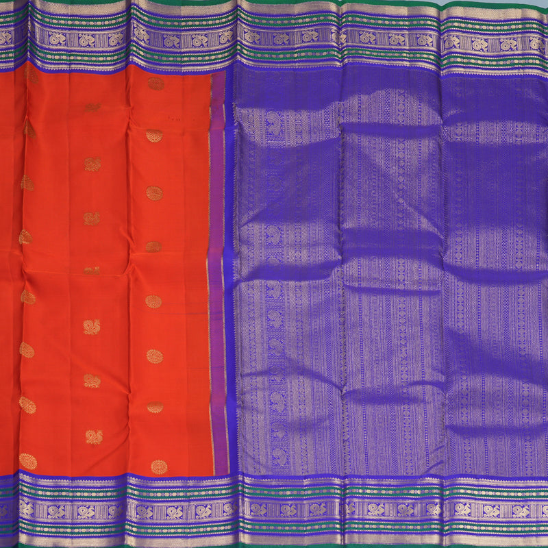 Hayagrivas Handloom Red Kanjivaram Silk Saree with Purplish-Blue Border KBF492F5-3