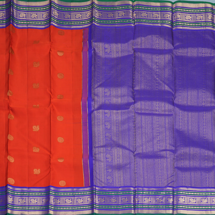 Hayagrivas Handloom Red Kanjivaram Silk Saree with Purplish-Blue Border KBF492F5-3