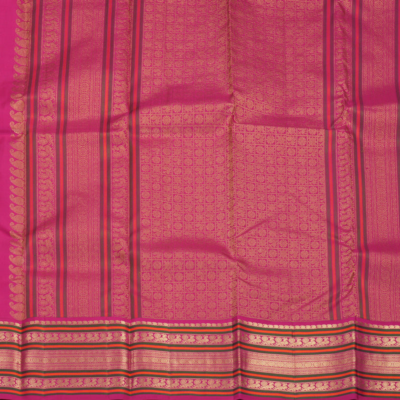 Hayagrivas Handloom Yellow Kanjivaram Silk Saree with Pink Border KBF492F5-5