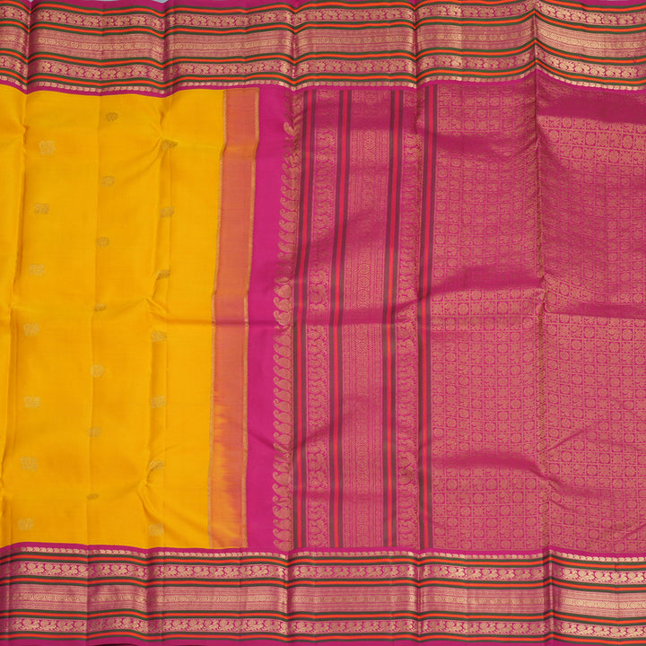Hayagrivas Handloom Yellow Kanjivaram Silk Saree with Pink Border KBF492F5-5
