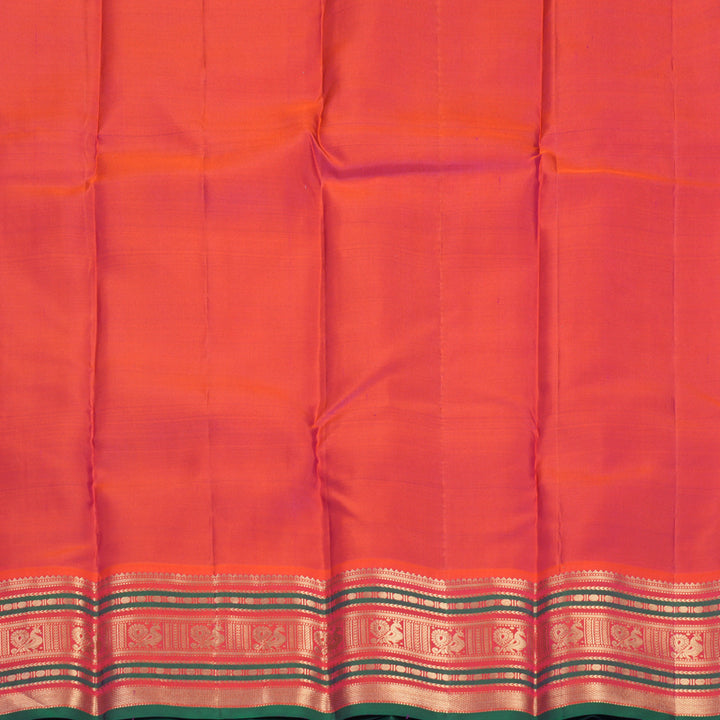 Hayagrivas Handloom MS Blue Kanjivaram Silk Saree with Orangish-Pink Border KBF492F5-6