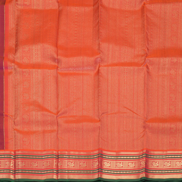 Hayagrivas Handloom MS Blue Kanjivaram Silk Saree with Orangish-Pink Border KBF492F5-6