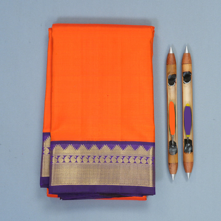 Hayagrivas Handloom Fanta Orange Kanjivaram Silk Saree with Purple Border KBF493F1-1