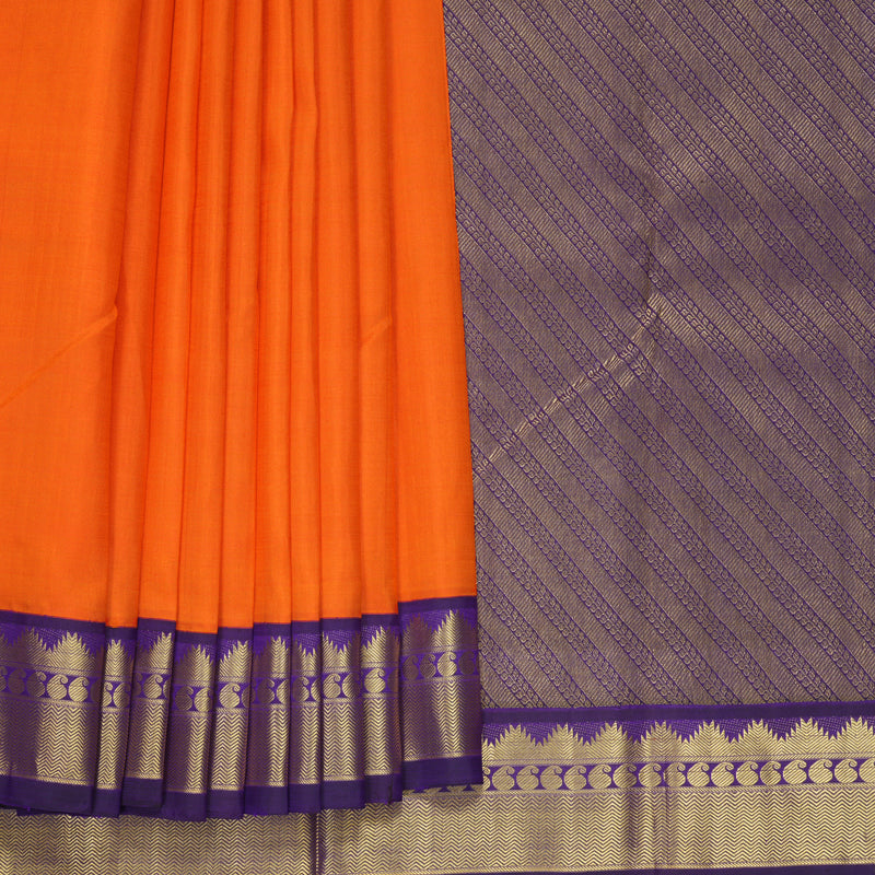 Hayagrivas Handloom Fanta Orange Kanjivaram Silk Saree with Purple Border KBF493F1-1