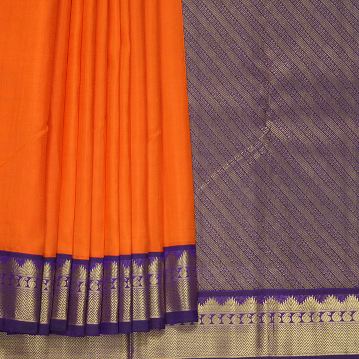 Hayagrivas Handloom Fanta Orange Kanjivaram Silk Saree with Purple Border KBF493F1-1