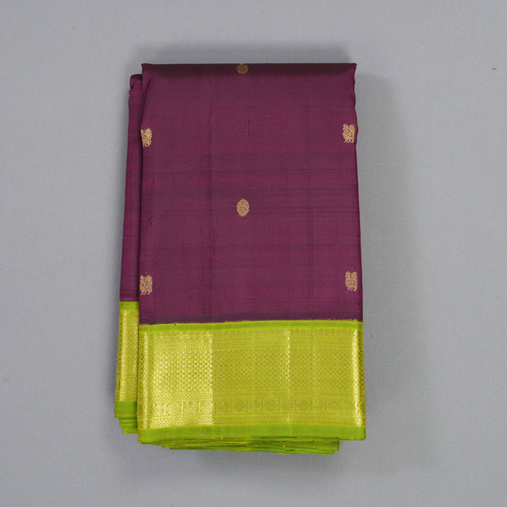Hayagrivas Handloom Purple Kanjivaram Silk Saree with Parrot Green Border KBF493F2-1