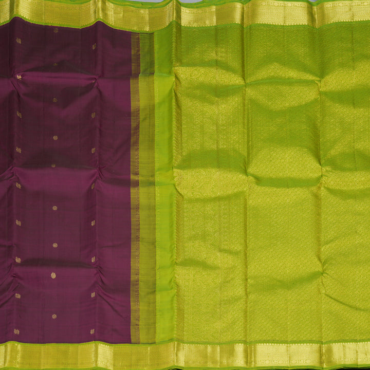 Hayagrivas Handloom Purple Kanjivaram Silk Saree with Parrot Green Border KBF493F2-1
