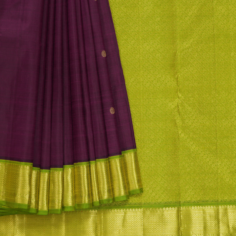 Hayagrivas Handloom Purple Kanjivaram Silk Saree with Parrot Green Border KBF493F2-1