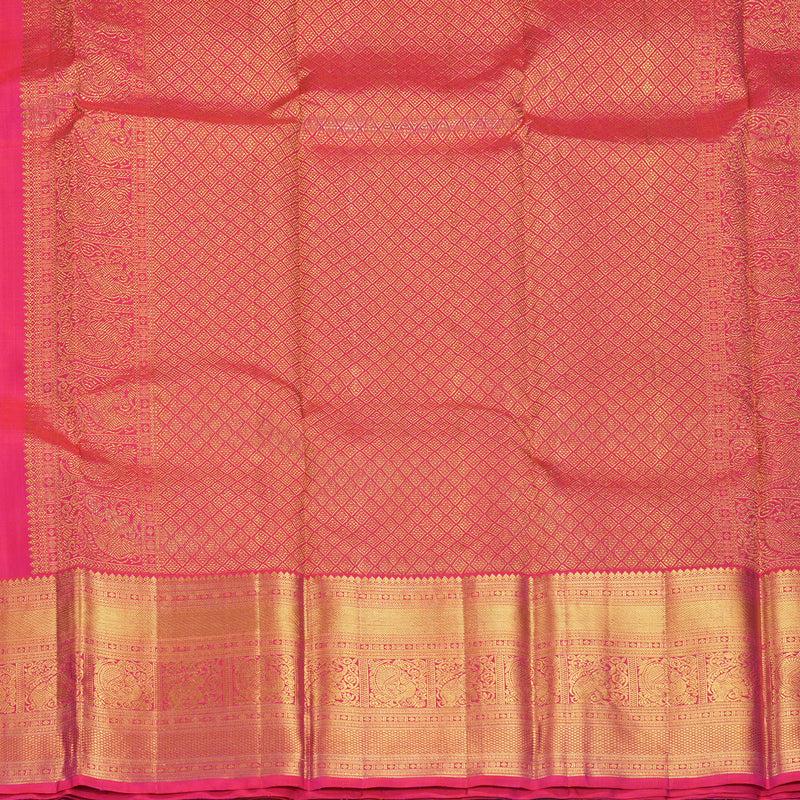 Hayagrivas Handloom Yellow Kanjivaram Silk Saree with Pink Border KBF495F1-1
