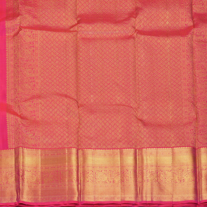 Hayagrivas Handloom Yellow Kanjivaram Silk Saree with Pink Border KBF495F1-1