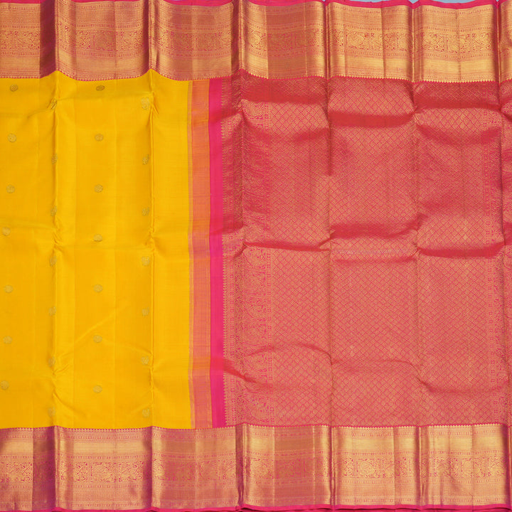 Hayagrivas Handloom Yellow Kanjivaram Silk Saree with Pink Border KBF495F1-1