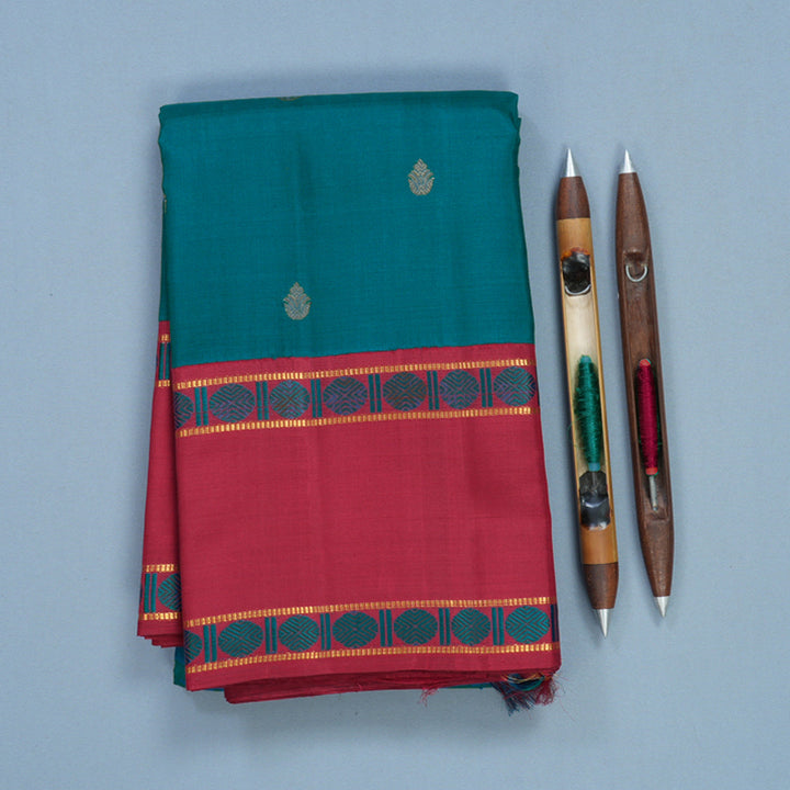 Hayagrivas Handloom Rama Green Kanjivaram Silk Saree with Maroon Border KBF495F2-1