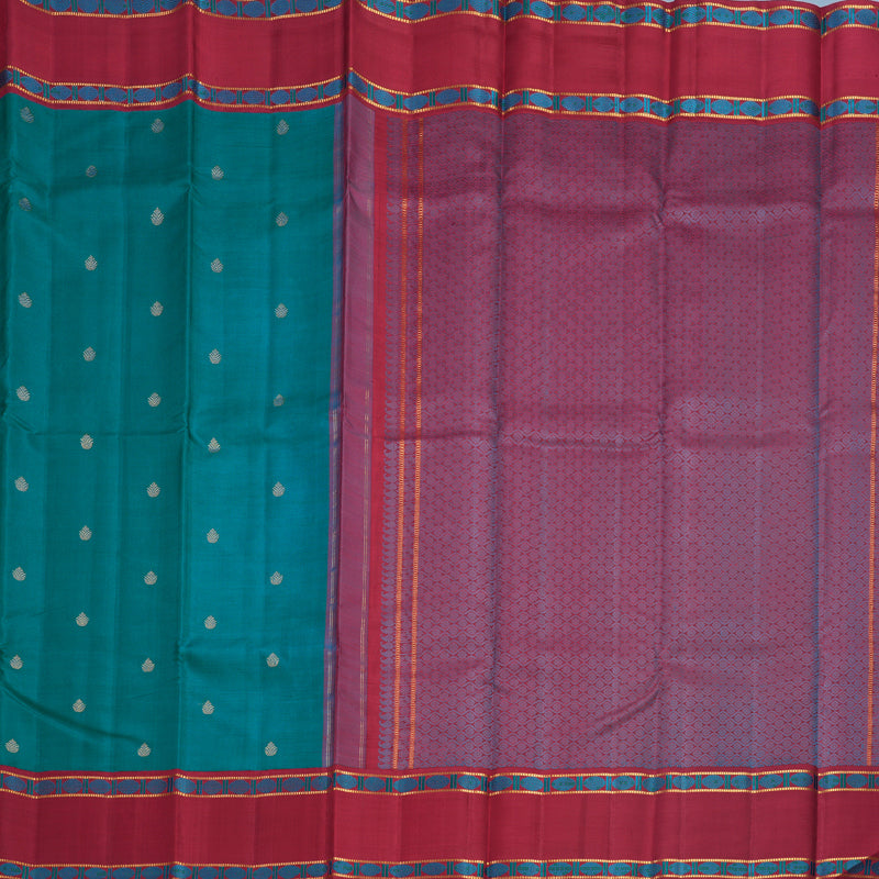 Hayagrivas Handloom Rama Green Kanjivaram Silk Saree with Maroon Border KBF495F2-1