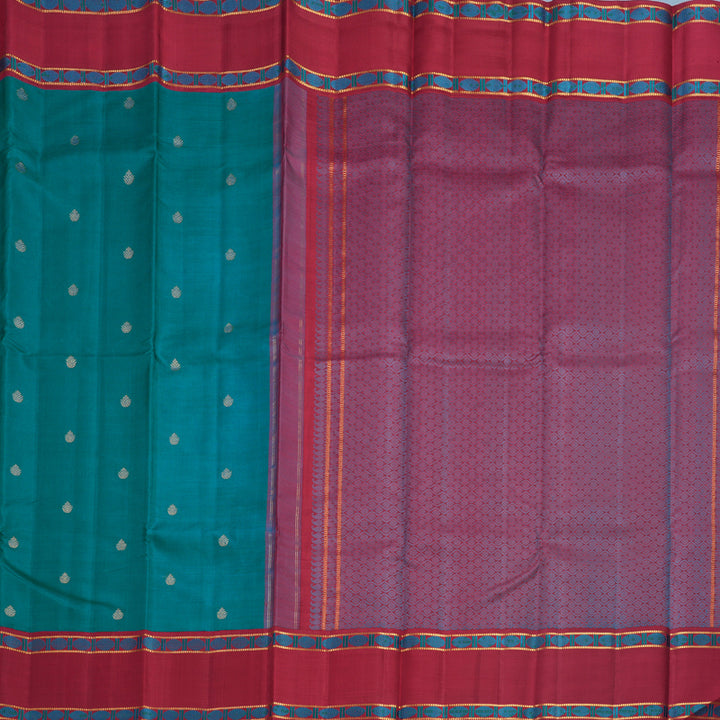 Hayagrivas Handloom Rama Green Kanjivaram Silk Saree with Maroon Border KBF495F2-1
