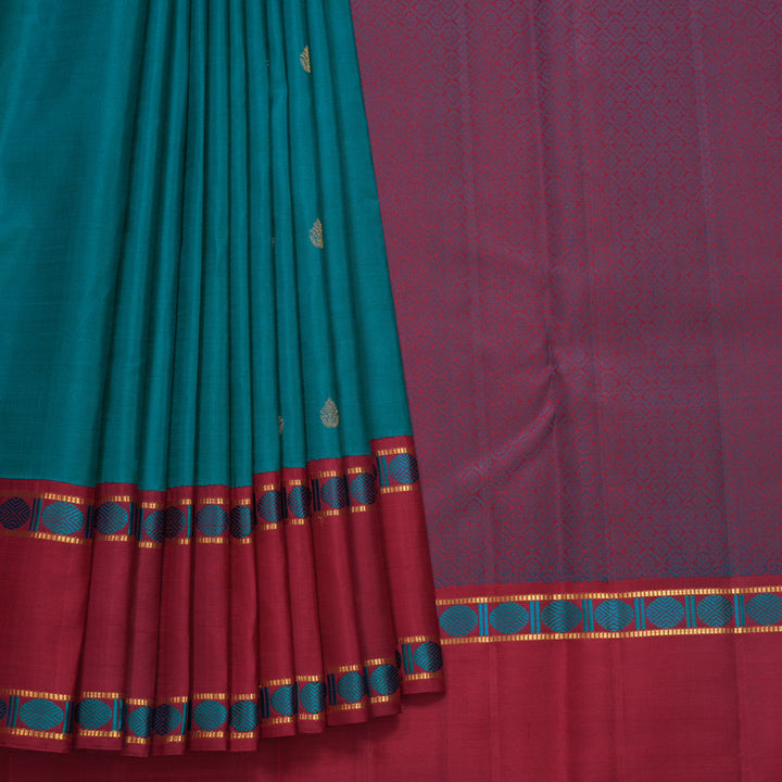 Hayagrivas Handloom Rama Green Kanjivaram Silk Saree with Maroon Border KBF495F2-1