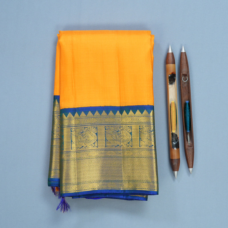 Hayagrivas Handloom Mambazham Orange Kanjivaram Silk Saree with Mayilkazhuthu Border KBF495F3-2