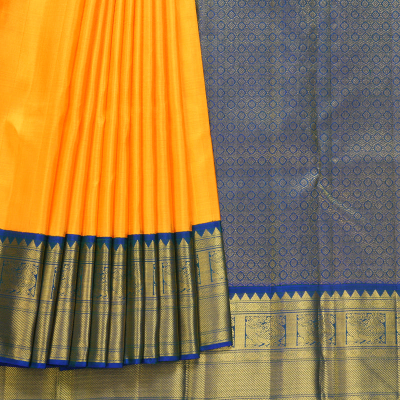 Hayagrivas Handloom Mambazham Orange Kanjivaram Silk Saree with Mayilkazhuthu Border KBF495F3-2