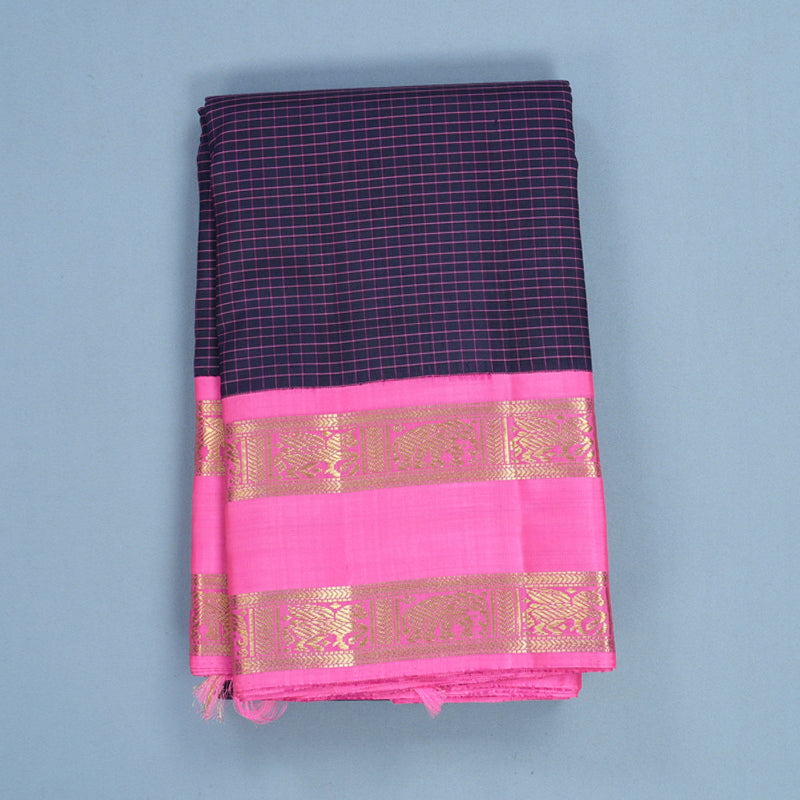 Hayagrivas Handloom Karum Neelam Kanjivaram Silk Saree with Fuchsia Pink Border KBF496F3-1