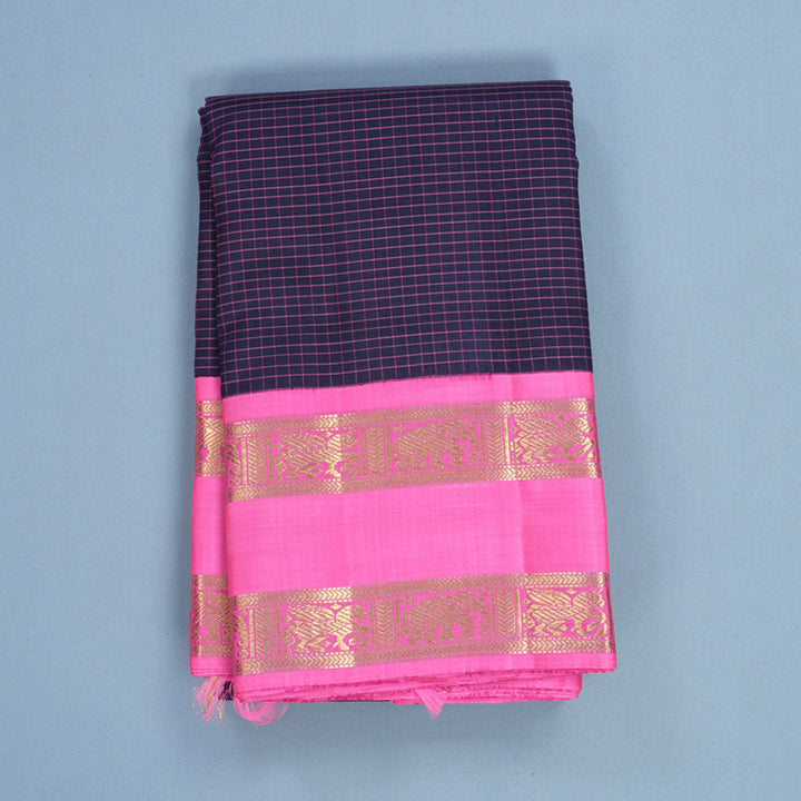 Hayagrivas Handloom Karum Neelam Kanjivaram Silk Saree with Fuchsia Pink Border KBF496F3-1