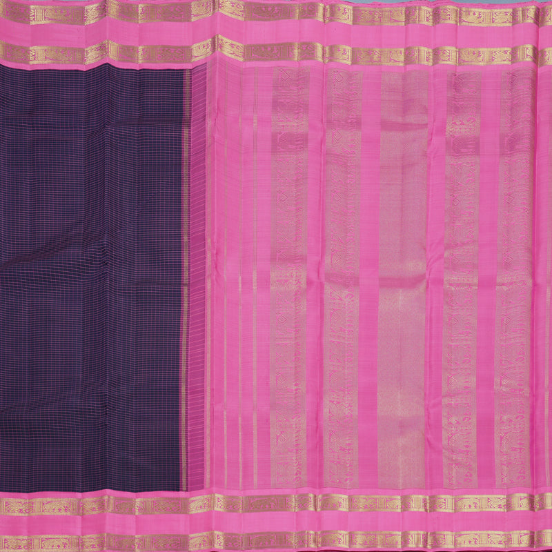 Hayagrivas Handloom Karum Neelam Kanjivaram Silk Saree with Fuchsia Pink Border KBF496F3-1