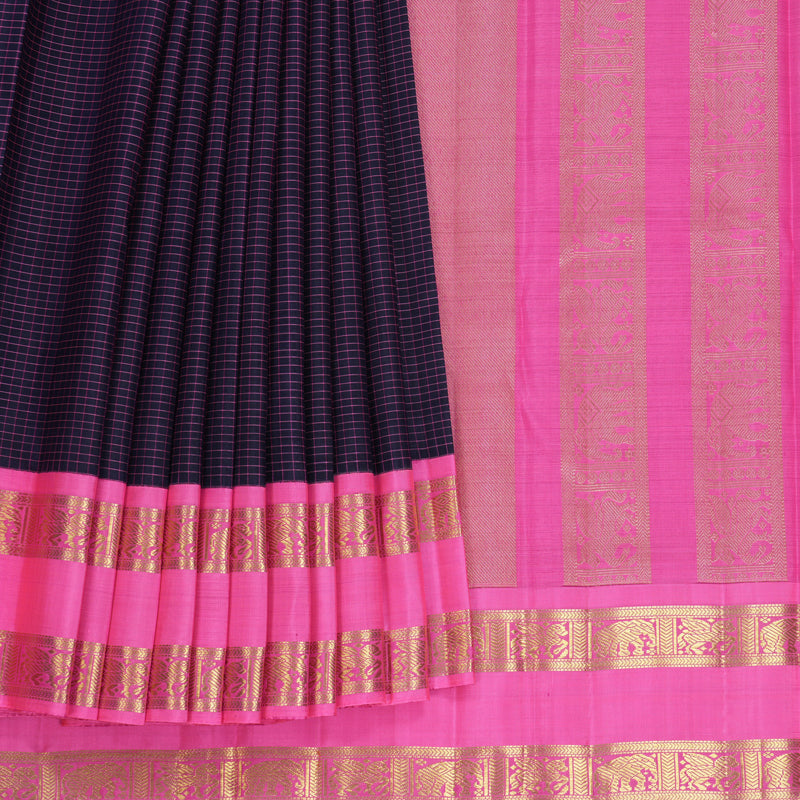 Hayagrivas Handloom Karum Neelam Kanjivaram Silk Saree with Fuchsia Pink Border KBF496F3-1