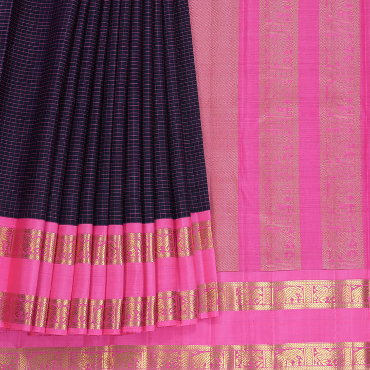 Hayagrivas Handloom Karum Neelam Kanjivaram Silk Saree with Fuchsia Pink Border KBF496F3-1