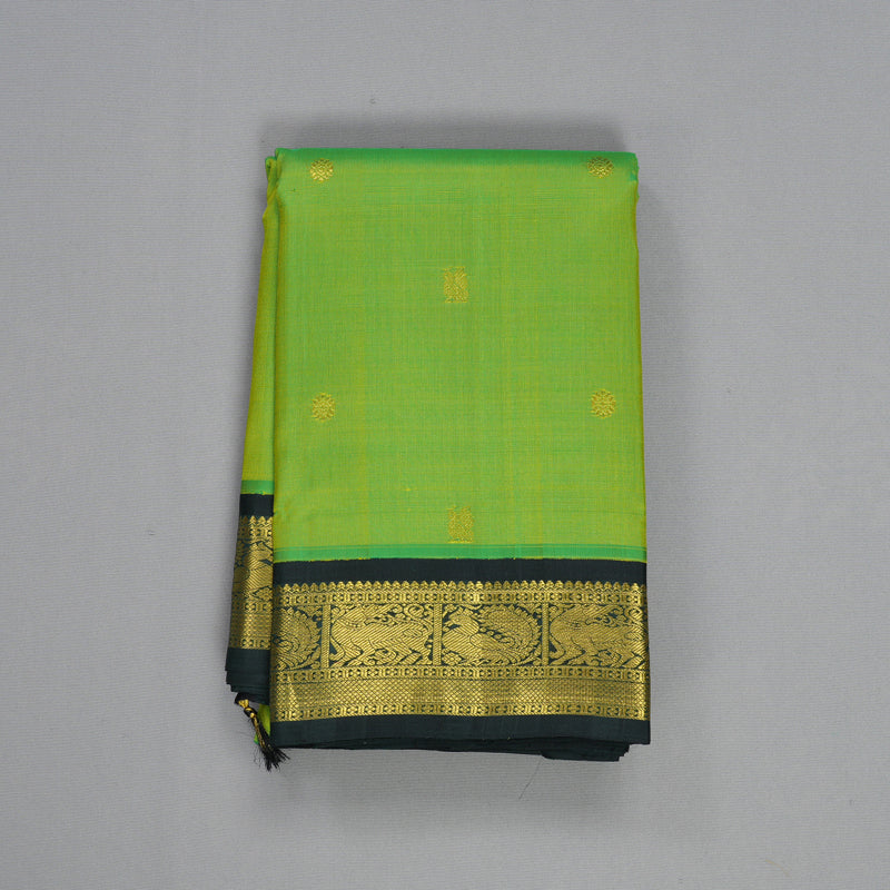 Hayagrivas Handloom Parrot Green Kanjivaram Silk Saree with Karum Pachai Border KBF497F10-2