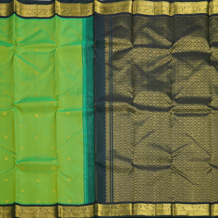 Hayagrivas Handloom Parrot Green Kanjivaram Silk Saree with Karum Pachai Border KBF497F10-2