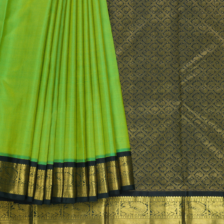 Hayagrivas Handloom Parrot Green Kanjivaram Silk Saree with Karum Pachai Border KBF497F10-2