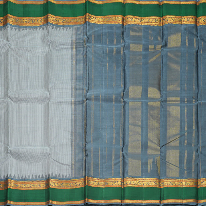 Hayagrivas Handloom Black &amp; White (Kasa Kasa Kattam) Kanjivaram Silk Saree with Bottle Green Border KBF497F12-1