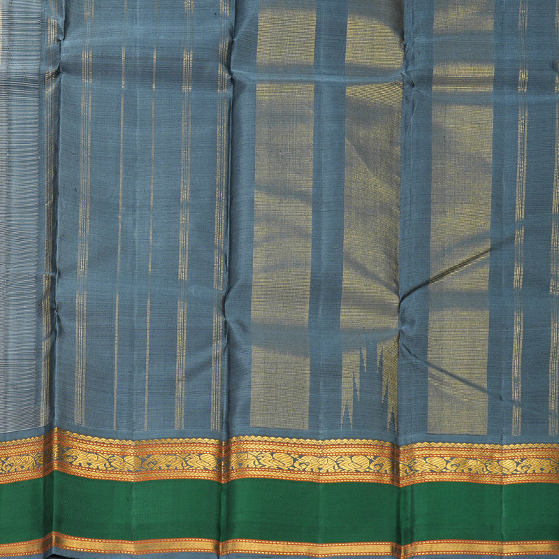 Hayagrivas Handloom Black &amp; White (Kasa Kasa Kattam) Kanjivaram Silk Saree with Bottle Green Border KBF497F12-1