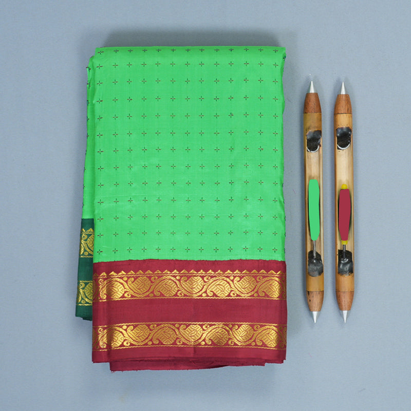 Hayagrivas Handloom Parrot Green Kanjivaram Silk Saree with Ganga Jamuna Border KBF497F13-2