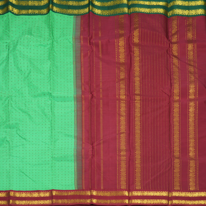 Hayagrivas Handloom Parrot Green Kanjivaram Silk Saree with Ganga Jamuna Border KBF497F13-2