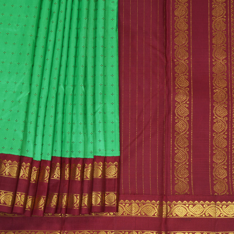 Hayagrivas Handloom Parrot Green Kanjivaram Silk Saree with Ganga Jamuna Border KBF497F13-2