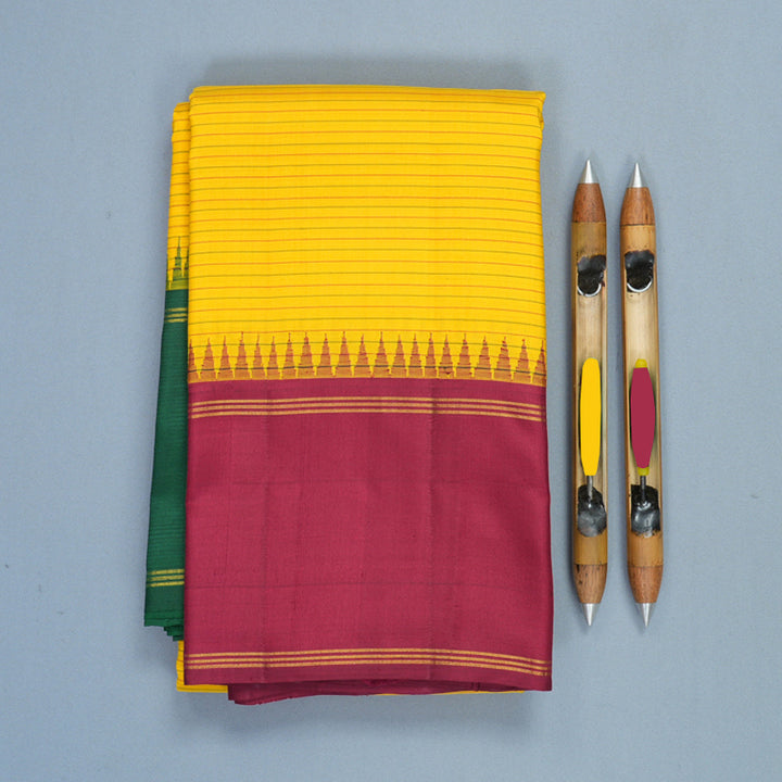 Hayagrivas Handloom Yellow Kanjivaram Silk Saree with Ganga Jamuna Border KBF497F8-1