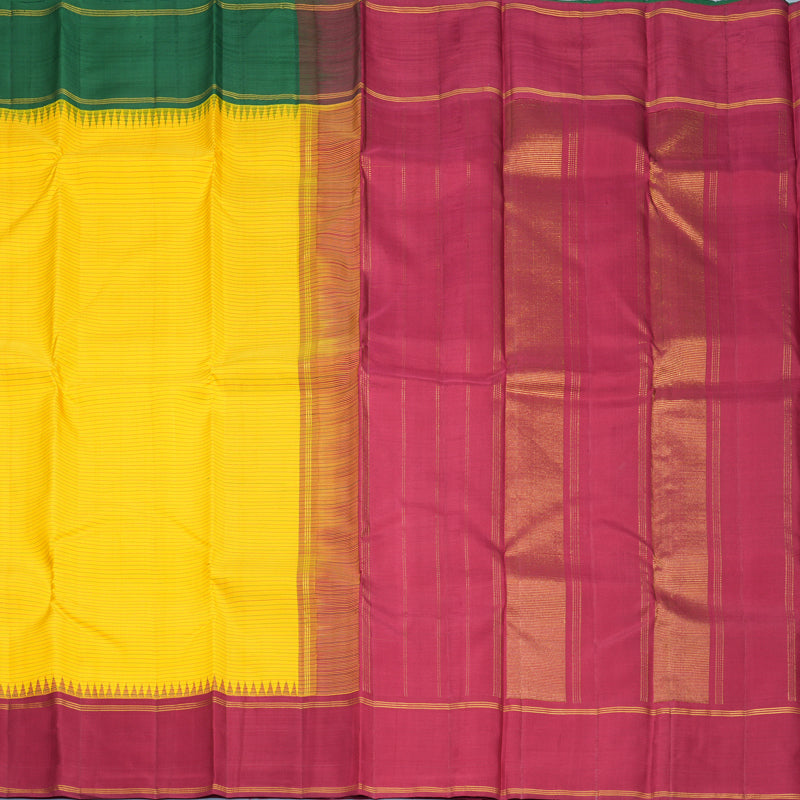 Hayagrivas Handloom Yellow Kanjivaram Silk Saree with Ganga Jamuna Border KBF497F8-1