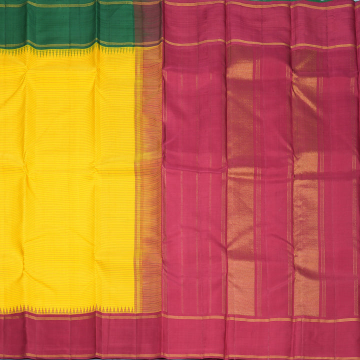 Hayagrivas Handloom Yellow Kanjivaram Silk Saree with Ganga Jamuna Border KBF497F8-1