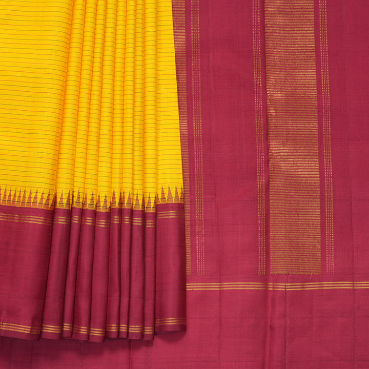 Hayagrivas Handloom Yellow Kanjivaram Silk Saree with Ganga Jamuna Border KBF497F8-1