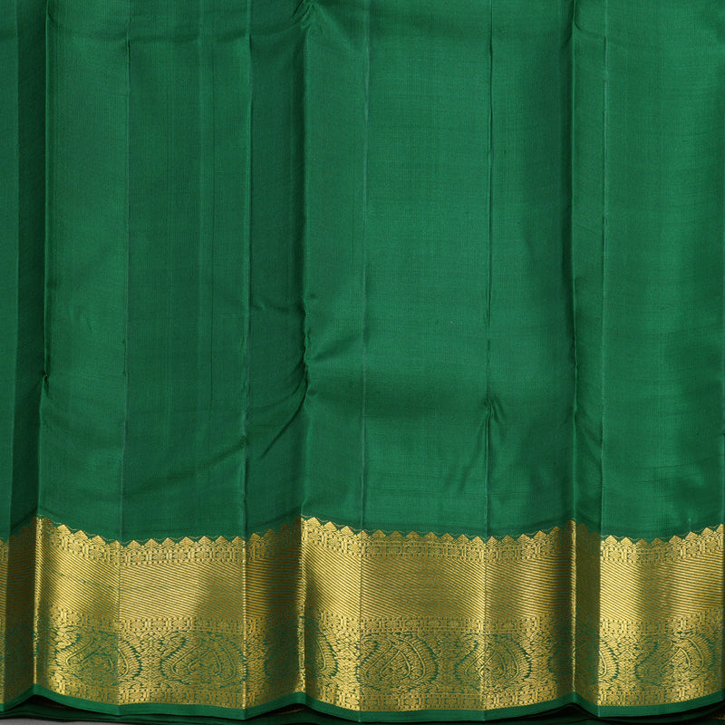 Hayagrivas Handloom Orangish-Pink Kanjivaram Silk Saree with Bottle Green Border KBF498F1-3