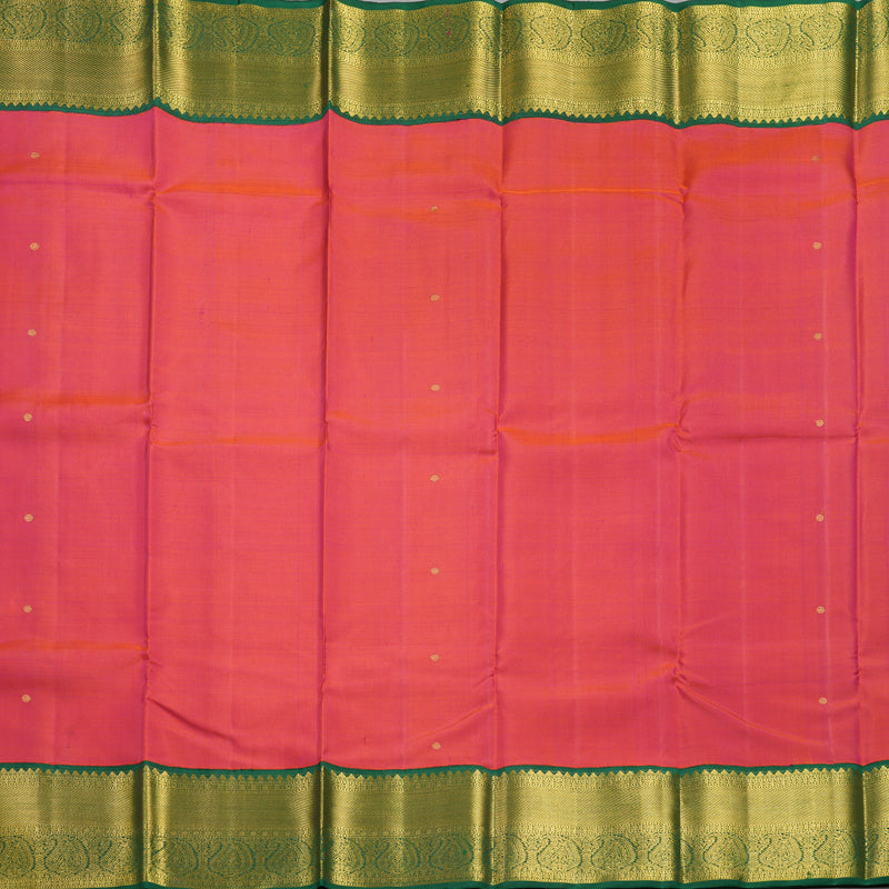 Hayagrivas Handloom Orangish-Pink Kanjivaram Silk Saree with Bottle Green Border KBF498F1-3