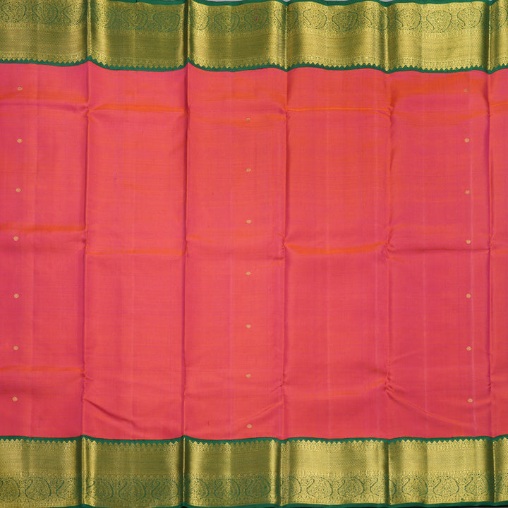 Hayagrivas Handloom Orangish-Pink Kanjivaram Silk Saree with Bottle Green Border KBF498F1-3