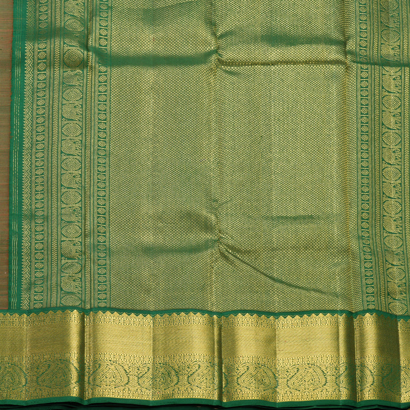 Hayagrivas Handloom Orangish-Pink Kanjivaram Silk Saree with Bottle Green Border KBF498F1-3