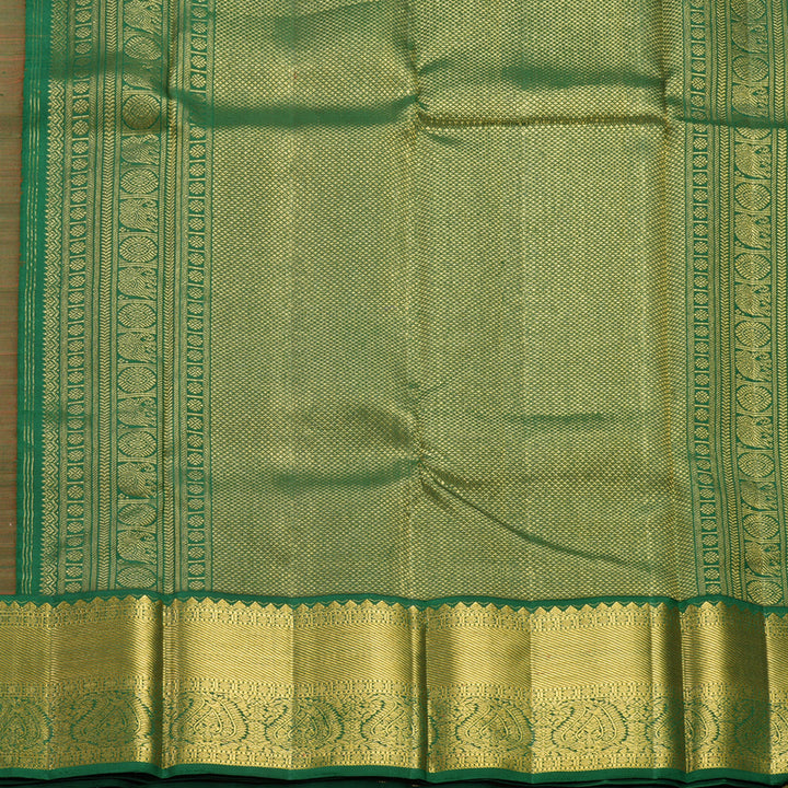 Hayagrivas Handloom Orangish-Pink Kanjivaram Silk Saree with Bottle Green Border KBF498F1-3