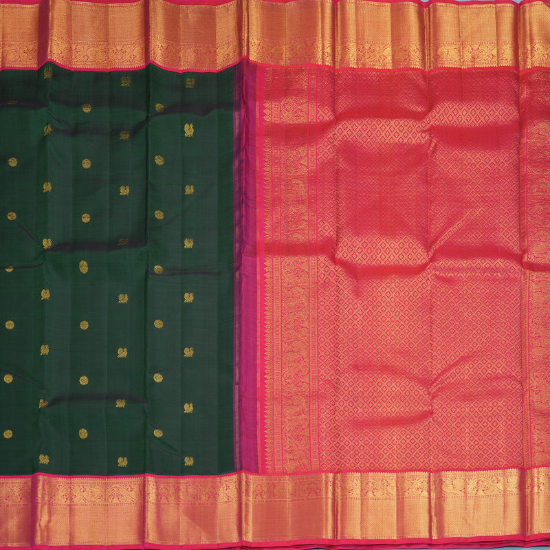 Hayagrivas Handloom Bottle Green Kanjivaram Silk Saree with Rani Pink Border KBF498F1-5