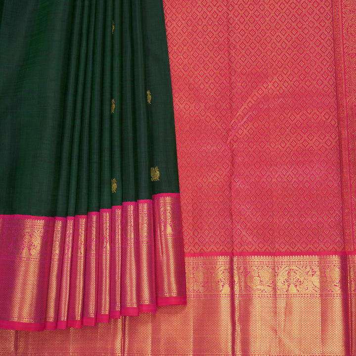 Hayagrivas Handloom Bottle Green Kanjivaram Silk Saree with Rani Pink Border KBF498F1-5