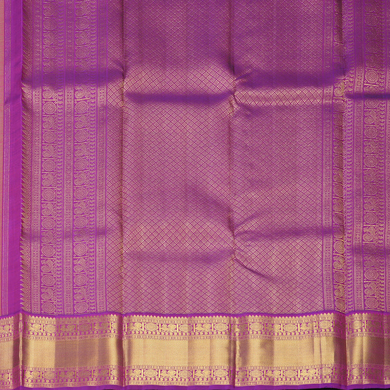 Hayagrivas Handloom Yellow Kanjivaram Silk Saree with Purple Border KBF498F1-6