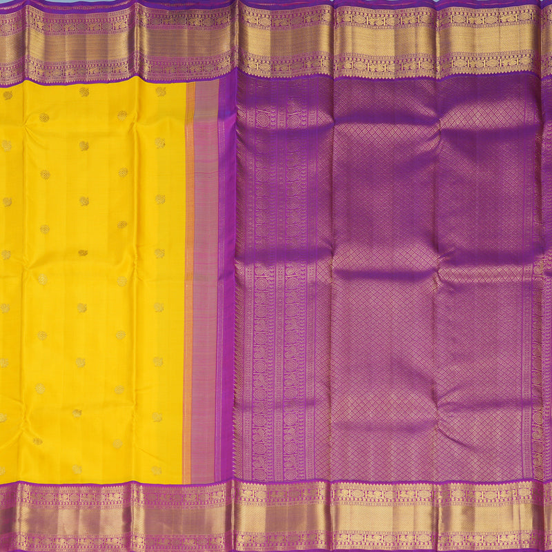 Hayagrivas Handloom Yellow Kanjivaram Silk Saree with Purple Border KBF498F1-6