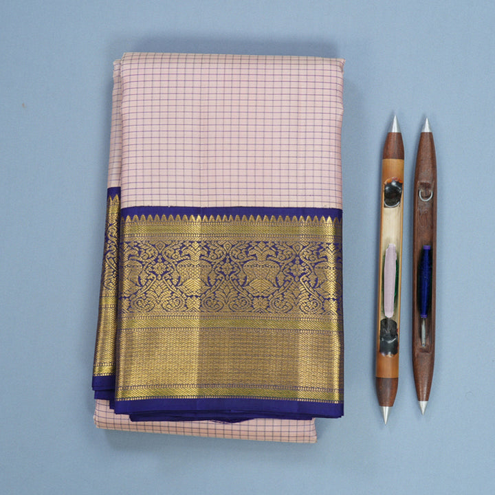 Hayagrivas Handloom Baby Pink Kanjivaram Silk Saree with Dark Blue Border KBF498F1-7