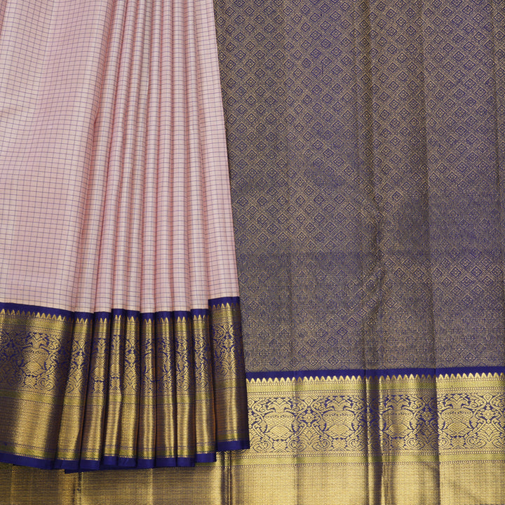Hayagrivas Handloom Baby Pink Kanjivaram Silk Saree with Dark Blue Border KBF498F1-7